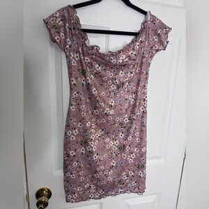 Floral Ruffle off the shoulder Pink Women’s Dress